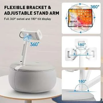 AboveTEK Tablet Pillow Stand Holder for Bed, Hands Free 360° Swivel Phone/iPad/Kindle Pillow Stand for Lap Reading in Bed Laying Down w/Soft Bean Bag, Fits 4.7" to 12.9" Tablets/Phones/Kindle (Grey)