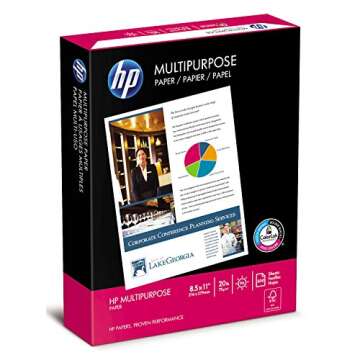 HP Papers | 8.5 x 11 Paper | MultiPurpose 20 lb | 5 Ream Case - 2500 Sheets | 96 Bright | Made in USA - FSC Certified | 115100PC