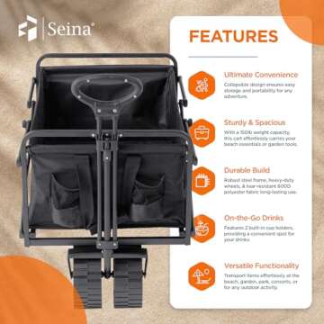 Seina 150 Pound Capacity Heavy Duty Steel Frame Collapsible Folding Outdoor Portable Utility Cart Wa...