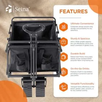 Seina 150 Pound Capacity Heavy Duty Steel Frame Collapsible Folding Outdoor Portable Utility Cart Wa...