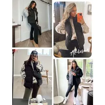 Athlisan Womens Zip Up Puffer Vest Stand Collar Sleeveless Padded Jacket Coat(Black-L)