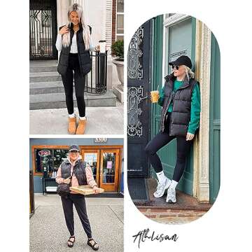 Athlisan Womens Zip Up Puffer Vest Stand Collar Sleeveless Padded Jacket Coat(Black-L)