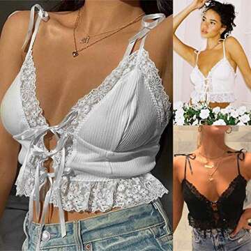 Chic Womens Lace Tie Top Camisole - Perfect for Workouts & Casual Wear