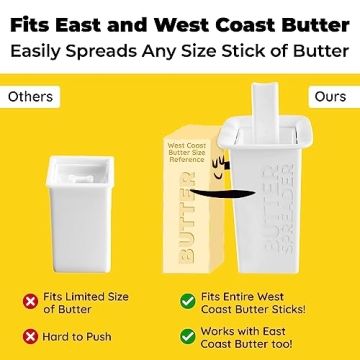 Mess-free Butter Spreader 2Pk Holds Twice the Butter for Corn Cobs, Bread, Waffles, Pancakes. Best Holder for all Butter Stick Sizes. Dishwasher Safe BPA-free Material W/Cap for Fresh Storage