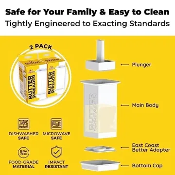 Mess-free Butter Spreader 2Pk Holds Twice the Butter for Corn Cobs, Bread, Waffles, Pancakes. Best Holder for all Butter Stick Sizes. Dishwasher Safe BPA-free Material W/Cap for Fresh Storage
