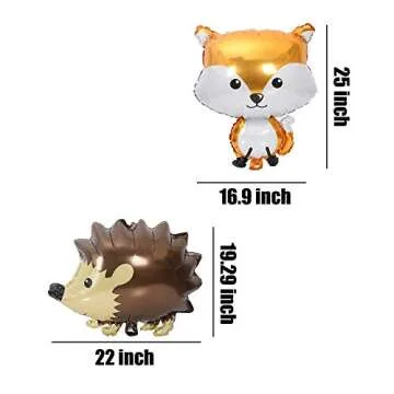 HORUIUS Woodland Animal Balloons Fox Hedgehog Squirrel Raccoon Foil Mylar Balloon for Baby Shower Ki...