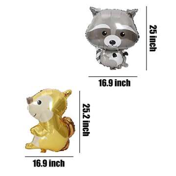 HORUIUS Woodland Animal Balloons Fox Hedgehog Squirrel Raccoon Foil Mylar Balloon for Baby Shower Kids Boys Woodland Animals Theme Birthday Party Supplies Decorations 4PCS