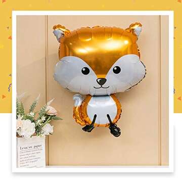 HORUIUS Woodland Animal Balloons Fox Hedgehog Squirrel Raccoon Foil Mylar Balloon for Baby Shower Kids Boys Woodland Animals Theme Birthday Party Supplies Decorations 4PCS