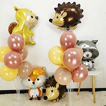 HORUIUS Woodland Animal Balloons Fox Hedgehog Squirrel Raccoon Foil Mylar Balloon for Baby Shower Kids Boys Woodland Animals Theme Birthday Party Supplies Decorations 4PCS