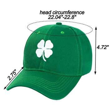 St. Patrick's Day 4 Leaf Clover Baseball Hat Adjustable Embroidery Shamrock Baseball Cap for Men and Women
