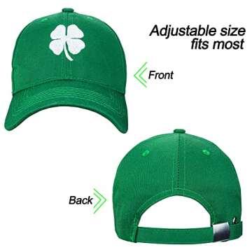 St. Patrick's Day 4 Leaf Clover Baseball Hat Adjustable Embroidery Shamrock Baseball Cap for Men and Women