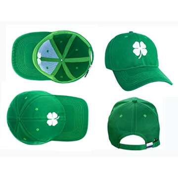 St. Patrick's Day 4 Leaf Clover Baseball Hat Adjustable Embroidery Shamrock Baseball Cap for Men and Women