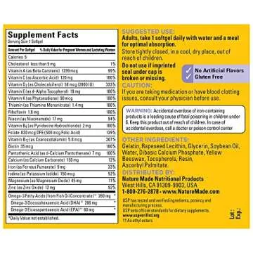 Nature Made Postnatal Multivitamin + DHA 200 mg, Postnatal Vitamins for Breastfeeding Moms & Babies, Vitamins & Nutrients Include Iron, Vitamin D3, Calcium, Iodine and More, 60 Softgels