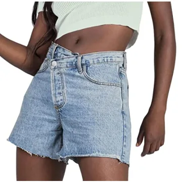 Genleck Women's Juniors Criss Crossover Jean Shorts High Waisted Stretchy Denim Shorts Casual Summer Hot Shorts(Light Blue, Small)