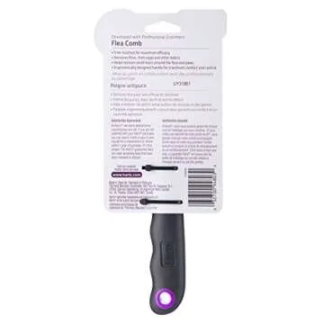 Hartz Flea Comb for Dogs and Cats, Fine-Toothed to Remove Fleas & Flea Eggs, Gentle Detangling or Dematting Tool for Face & Paws, Metal, Black & Purple