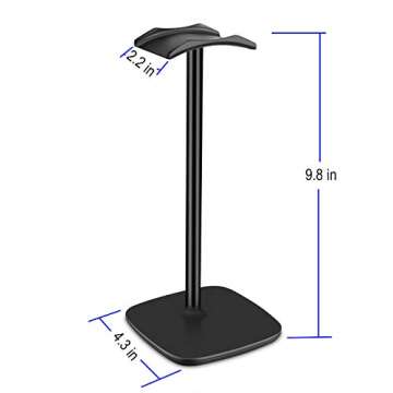 JASCCY Universal Aluminum Headphone Stand for Desk, Gaming Headset Earphone Hanger Holder Rack for Table Desktop with Solid Heavy Base, Flexible Headrest Headphones - Black