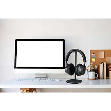 JASCCY Universal Aluminum Headphone Stand for Desk, Gaming Headset Earphone Hanger Holder Rack for Table Desktop with Solid Heavy Base, Flexible Headrest Headphones - Black