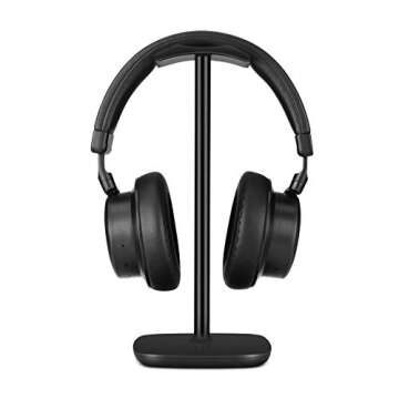 JASCCY Universal Aluminum Headphone Stand for Desk, Gaming Headset Earphone Hanger Holder Rack for Table Desktop with Solid Heavy Base, Flexible Headrest Headphones - Black