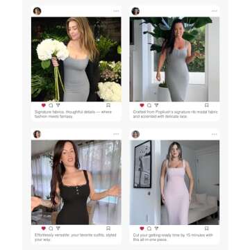 Popilush Shapewear Tank Dress Summer Maxi Dresses for Women Square Neck Lace Trim Going Out Vacation Dress Built-in Bra Pink