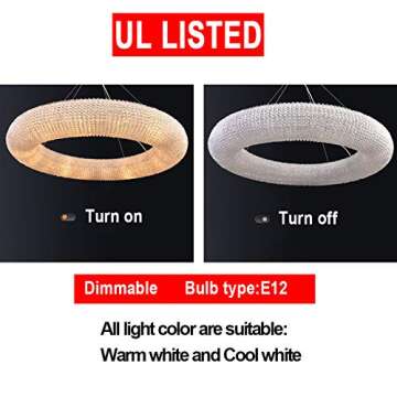 MEEROSEE Modern Crystal Chandeliers Ceiling Lights Fixtures Pendant Lighting Orb Ring Chandelier Con...