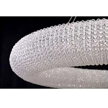 MEEROSEE Modern Crystal Chandeliers Ceiling Lights Fixtures Pendant Lighting Orb Ring Chandelier Contemporary Adjustable Stainless Steel Cable for Living Room Dining Room Island D39.37