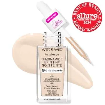 wet n wild Bare Focus Skin Tint, 5% Niacinamide Enriched, Buildable Sheer Lightweight Coverage, Natu...