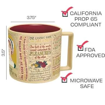 The Unemployed Philosophers Guild Jane Austen Coffee Mug - Austen's Most Famous Quotes and Depictions, Comes in a Fun Gift Box, 14 oz