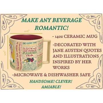 The Unemployed Philosophers Guild Jane Austen Coffee Mug - Austen's Most Famous Quotes and Depictions, Comes in a Fun Gift Box, 14 oz