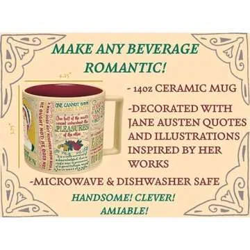 The Unemployed Philosophers Guild Jane Austen Coffee Mug - Austen's Most Famous Quotes and Depictions, Comes in a Fun Gift Box, 14 oz