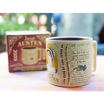 The Unemployed Philosophers Guild Jane Austen Coffee Mug - Austen's Most Famous Quotes and Depictions, Comes in a Fun Gift Box, 14 oz