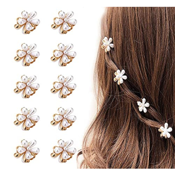 10 Mini Pearl Flower Claw Clips for Women & Girls - Hair Accessories