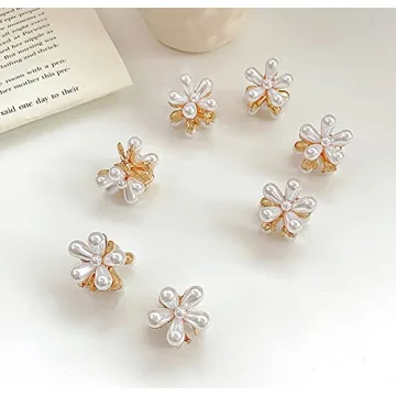Mini Pearl Flower Claw Clips for Hair - 10 Pcs