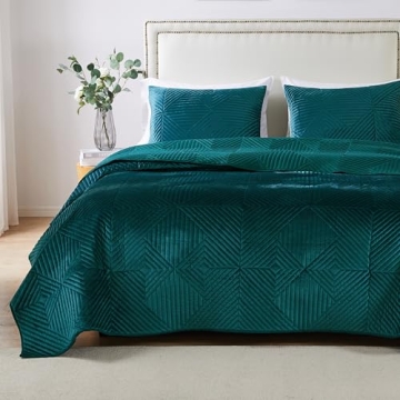 Greenland Home Riviera Velvet Quilt Set - 3-Piece King/Cal King in Vibrant Teal