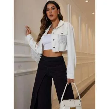 YILANUOYI Women’s Crop Denim Jacket Tassel Casual Jean Coat With Fringe(S107White,M)