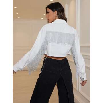 YILANUOYI Women’s Crop Denim Jacket Tassel Casual Jean Coat With Fringe(S107White,M)