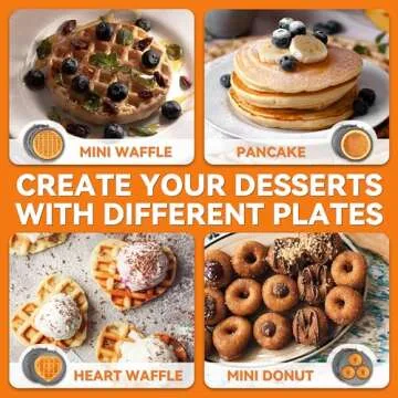 Baker's Friend 4 in 1 Mini Waffle Maker with Removable Plates, A Set of Mini Pancake Maker, Mini Donut Maker, Mini Heart Shape Waffle Maker and Small Waffle Maker, Compact Size, Recipe Included