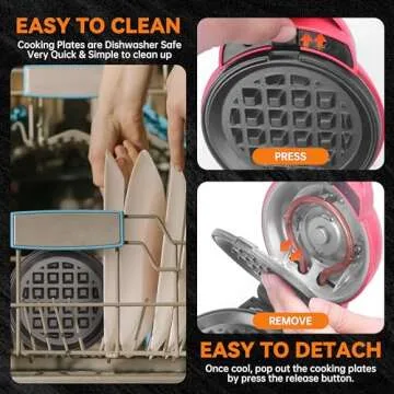 Baker's Friend 4 in 1 Mini Waffle Maker with Removable Plates, A Set of Mini Pancake Maker, Mini Donut Maker, Mini Heart Shape Waffle Maker and Small Waffle Maker, Compact Size, Recipe Included