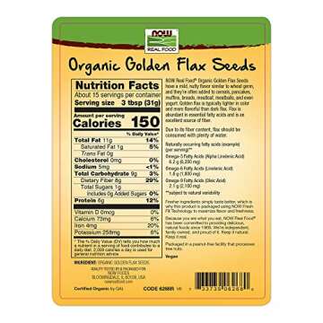 NOW Foods Certified Organic Golden Flax Seeds - Nutrient Powerhouse in 2 Packs