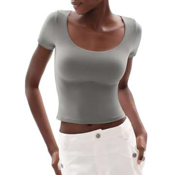 PUMIEY T Shirt for Women Short Sleeve Slim Fit Tops Scoop Neck Sexy Tee Women Clothing Elephant Grey Medium