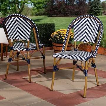 Baxton Studio Celie Classic French Indoor and Outdoor Navy and White Bamboo Style Stackable Bistro Dining Chair Set