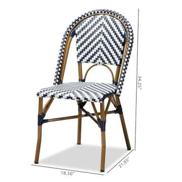 Baxton Studio Celie Classic French Indoor and Outdoor Navy and White Bamboo Style Stackable Bistro Dining Chair Set