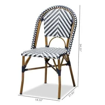 Baxton Studio Celie Classic French Indoor and Outdoor Navy and White Bamboo Style Stackable Bistro Dining Chair Set