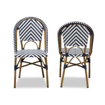 Baxton Studio Celie Classic French Indoor and Outdoor Navy and White Bamboo Style Stackable Bistro Dining Chair Set