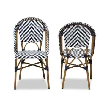 Baxton Studio Celie Classic French Indoor and Outdoor Navy and White Bamboo Style Stackable Bistro Dining Chair Set