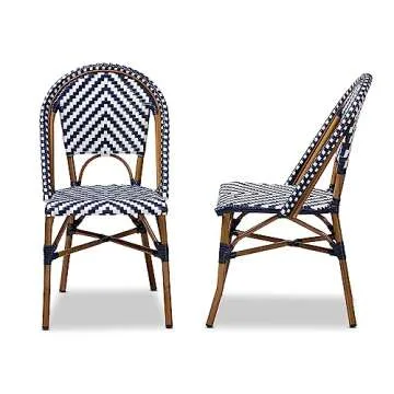 Baxton Studio Celie Classic French Indoor and Outdoor Navy and White Bamboo Style Stackable Bistro Dining Chair Set