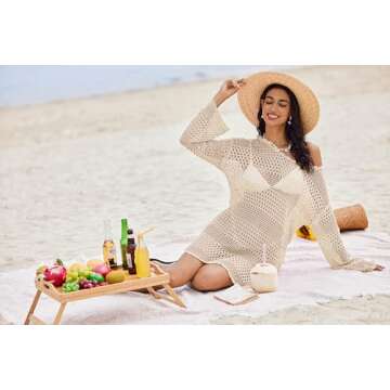 AI'MAGE Swimsuit Coverups for Women Hollow Out Beach Bikini Sexy Summer Cover Up Dress Apricot XL