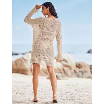 AI'MAGE Swimsuit Coverups for Women Hollow Out Beach Bikini Sexy Summer Cover Up Dress Apricot XL