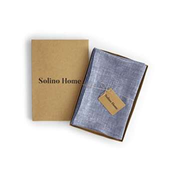 Solino Home Linen Napkins 20 x 20 Inch – 100% Pure Linen Chambray Indigo Cloth Napkins Set of 6 – Machine Washable Dinner Napkins for Spring Decor – Athena
