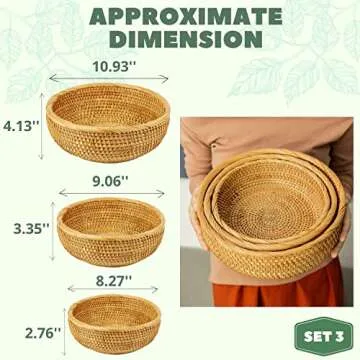 Round Wicker Baskets Handwoven Fruit And Vegetable Storage for Serving Potatoes Onions Bread Rattan ...