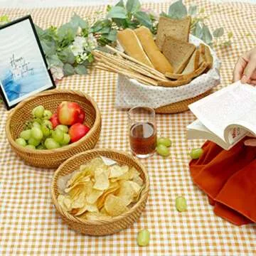 Round Wicker Baskets Handwoven Fruit And Vegetable Storage for Serving Potatoes Onions Bread Rattan Decor Basket Stackable Set 3 Fruit Holder for Kitchen Countertop Organizing Bathroom (Honey Brown)